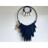 Large Shell & Wood Tribal Necklace - Black