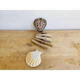 Carved heart shell and driftwood garland