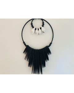 Cuttlefish Style Single Tribal Necklace - Black