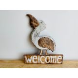 Welcome Pelican Sign-Natural