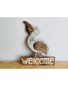 Welcome Pelican Sign-Natural